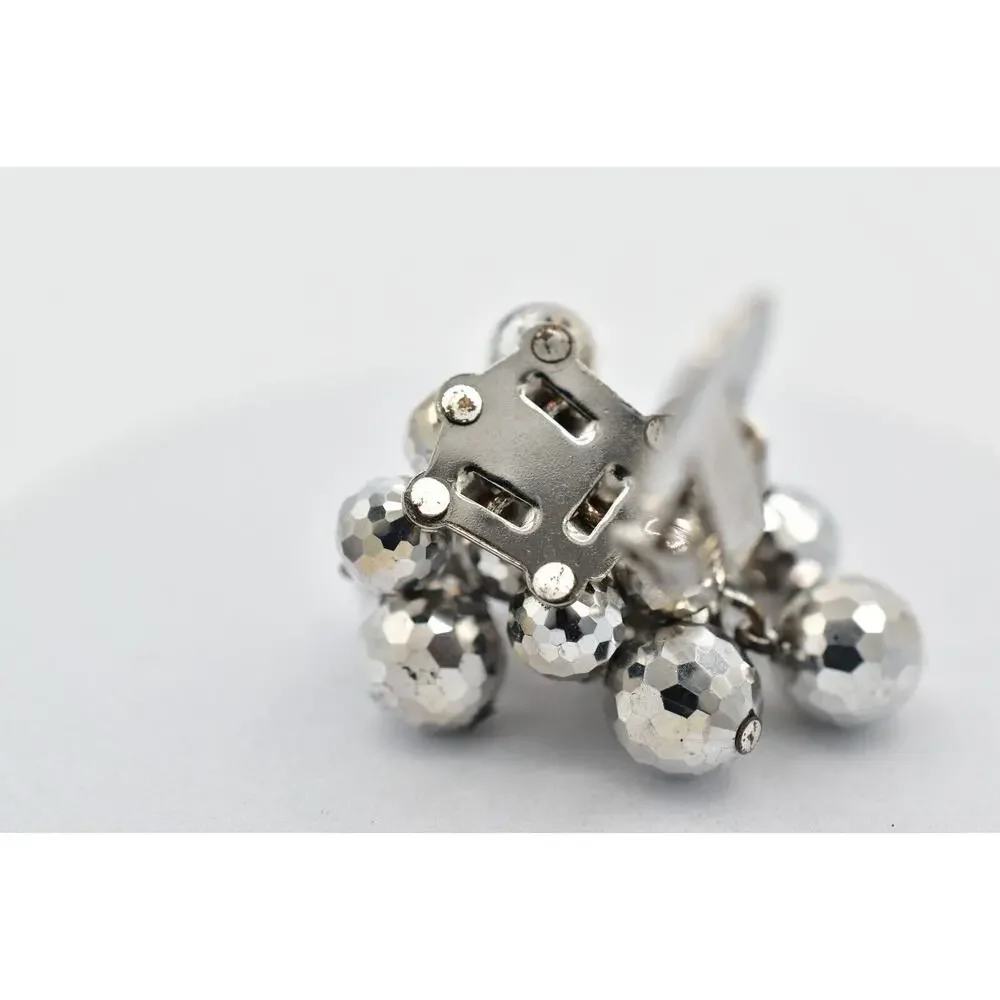 Laguna Vintage Clip On Crystal Earrings Silver Disco Chandelier Signed 50s BinBK